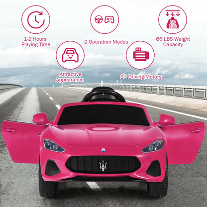 12V Maserati Grancabrio Ride on Car with Remote Control and Lights - Pink