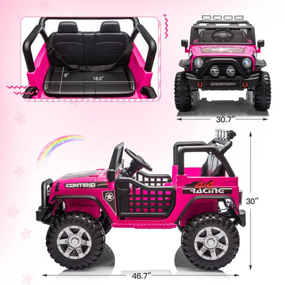 12V Kids Battery Powered Electric Ride on Jeep Car with Parent Remote Control - Pink