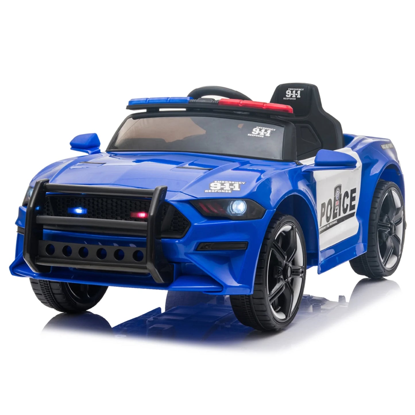 12V Kids Battery Powered Electric Ride on Police Car with Parent Remote Control - Blue