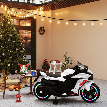 12V Electric Motorcycle with Music, Bluetooth, Lights - White