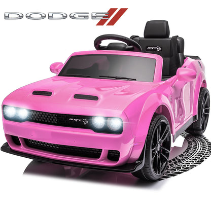 12V Dodge Challenger SRT Hellcat Kids Battery Powered Electric Ride on Car with Parent Remote Control - Pink