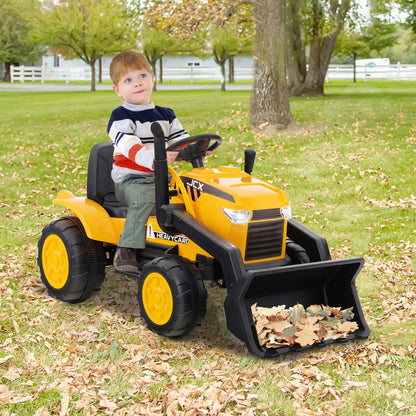 12V Kids Battery Powered Electric Ride on Excavator Digger with Parent Remote Control - Yellow