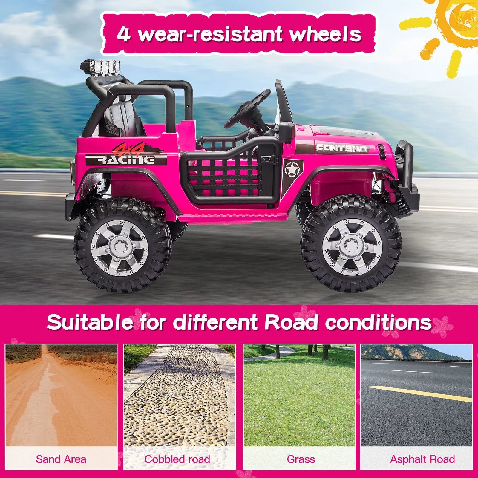 12V Kids Battery Powered Electric Ride on Jeep Car with Parent Remote Control - Pink