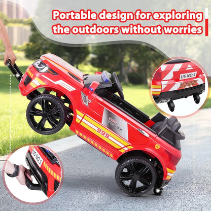 12V Kids Ride on Police Car with Remote Control, 4 Wheeler Truck with Music, Siren - Red