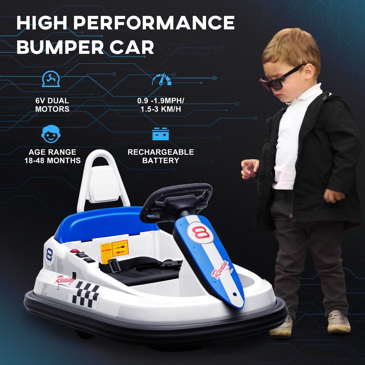 6V Kids Battery Powered Electric Ride on Bumper Car - White