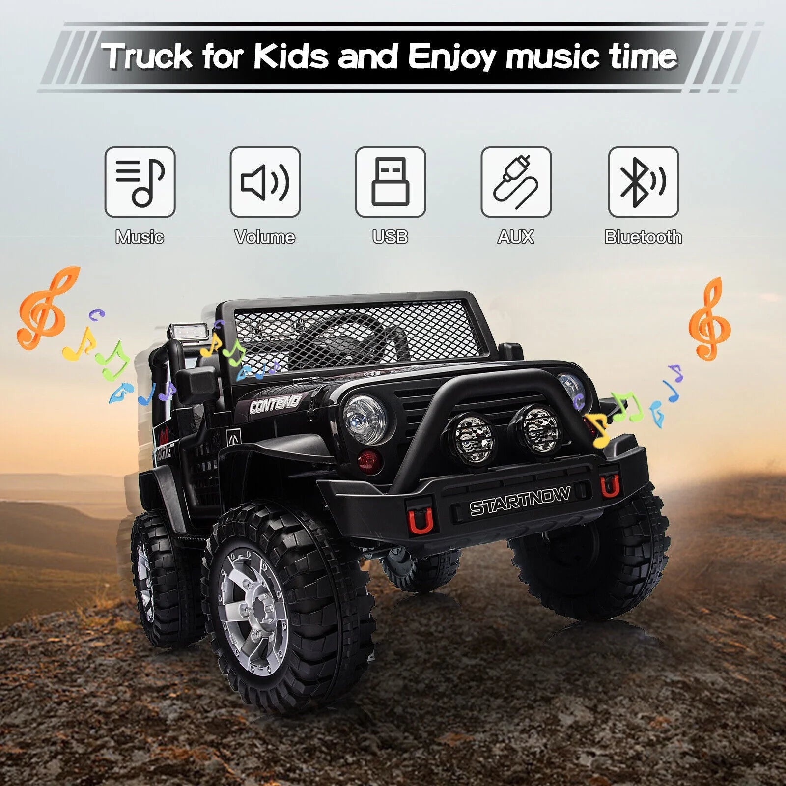 12V Kids Battery Powered Electric Ride on Jeep Car with Parent Remote Control - Black