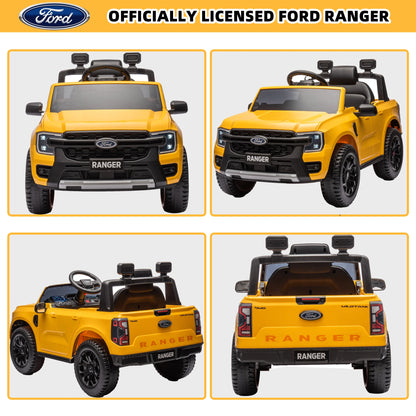 12V Ford Ranger Kids Battery Powered Electric Ride on Truck with Parent Remote Control - Yellow