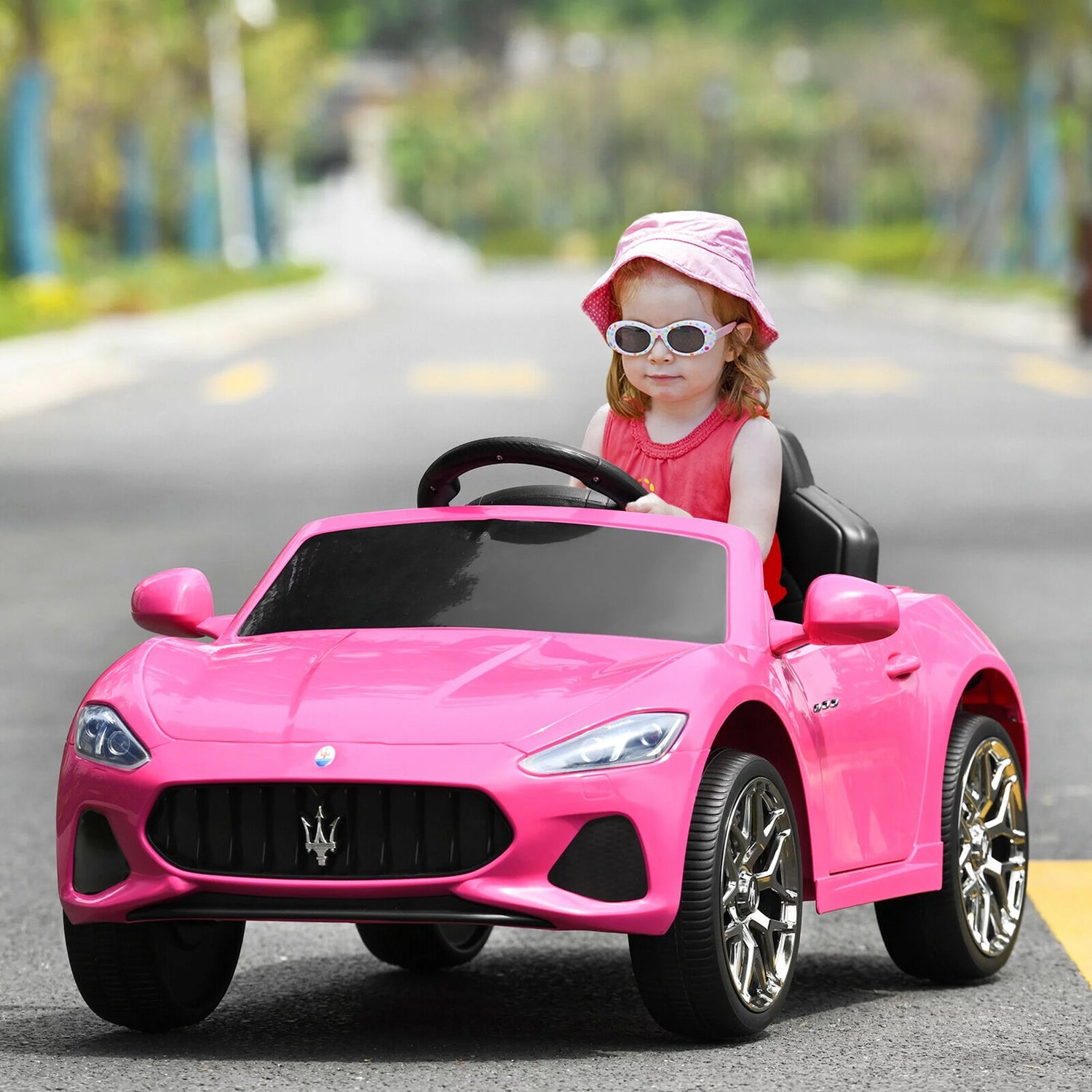 12V Maserati Grancabrio Ride on Car with Remote Control and Lights - Pink