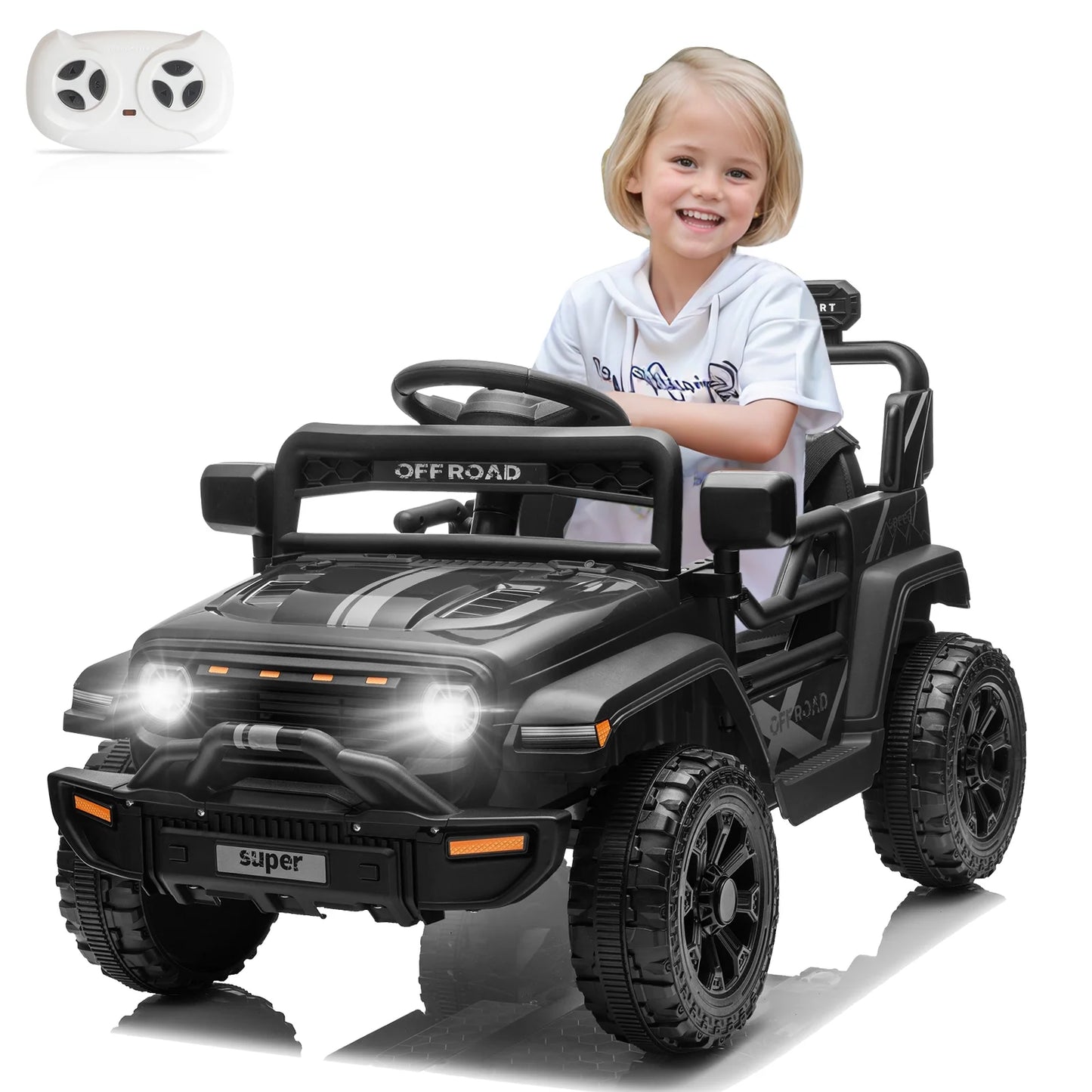 12V Kids Battery Powered Electric Ride on Truck with Parent Remote Control - Black