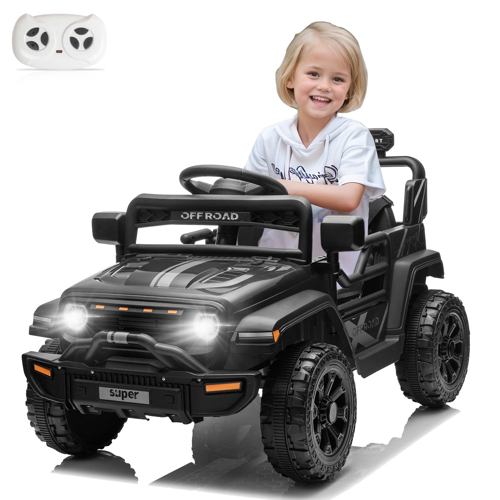 12V Kids Battery Powered Electric Ride on Truck with Parent Remote Control - Black