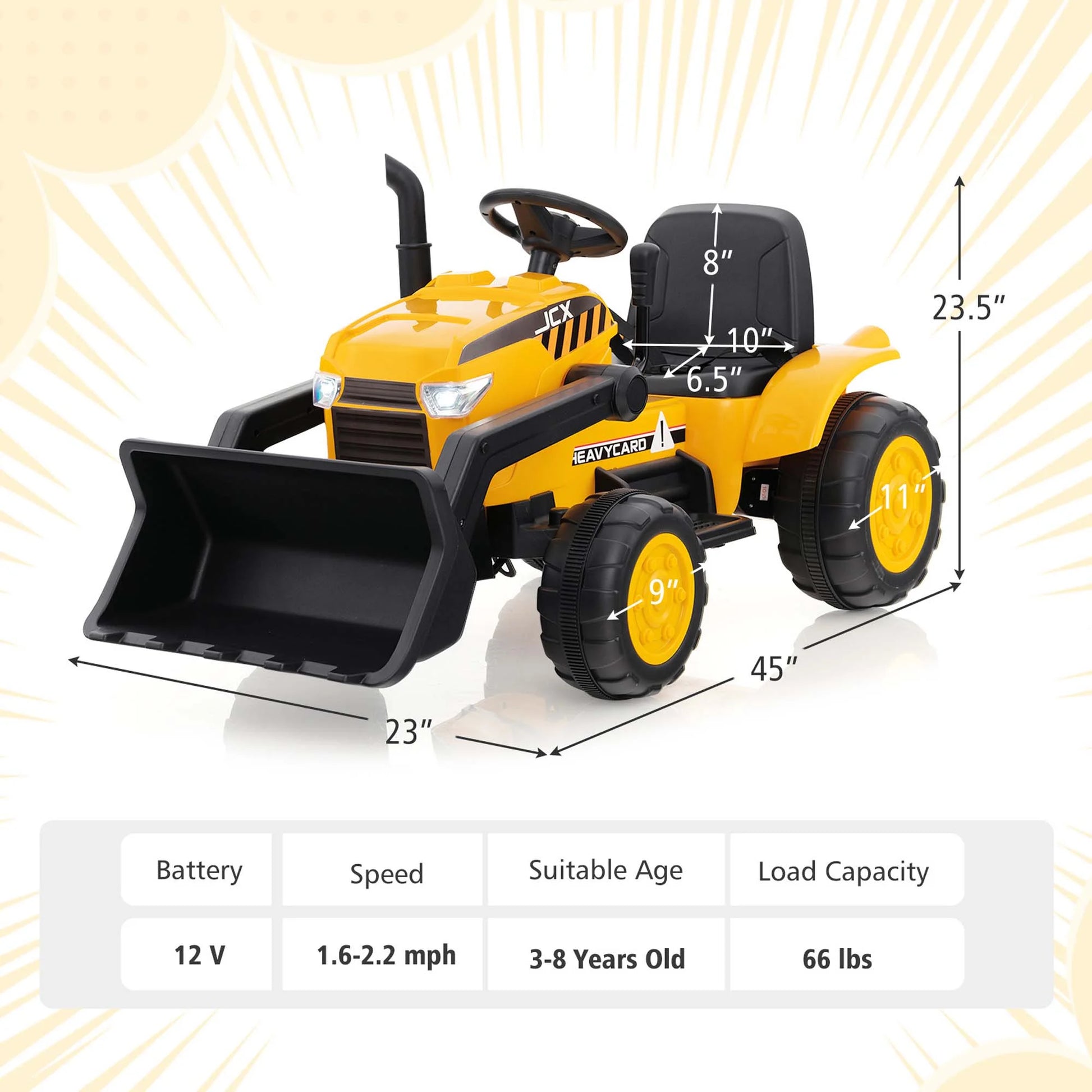 12V Kids Battery Powered Electric Ride on Excavator Digger with Parent Remote Control - Yellow