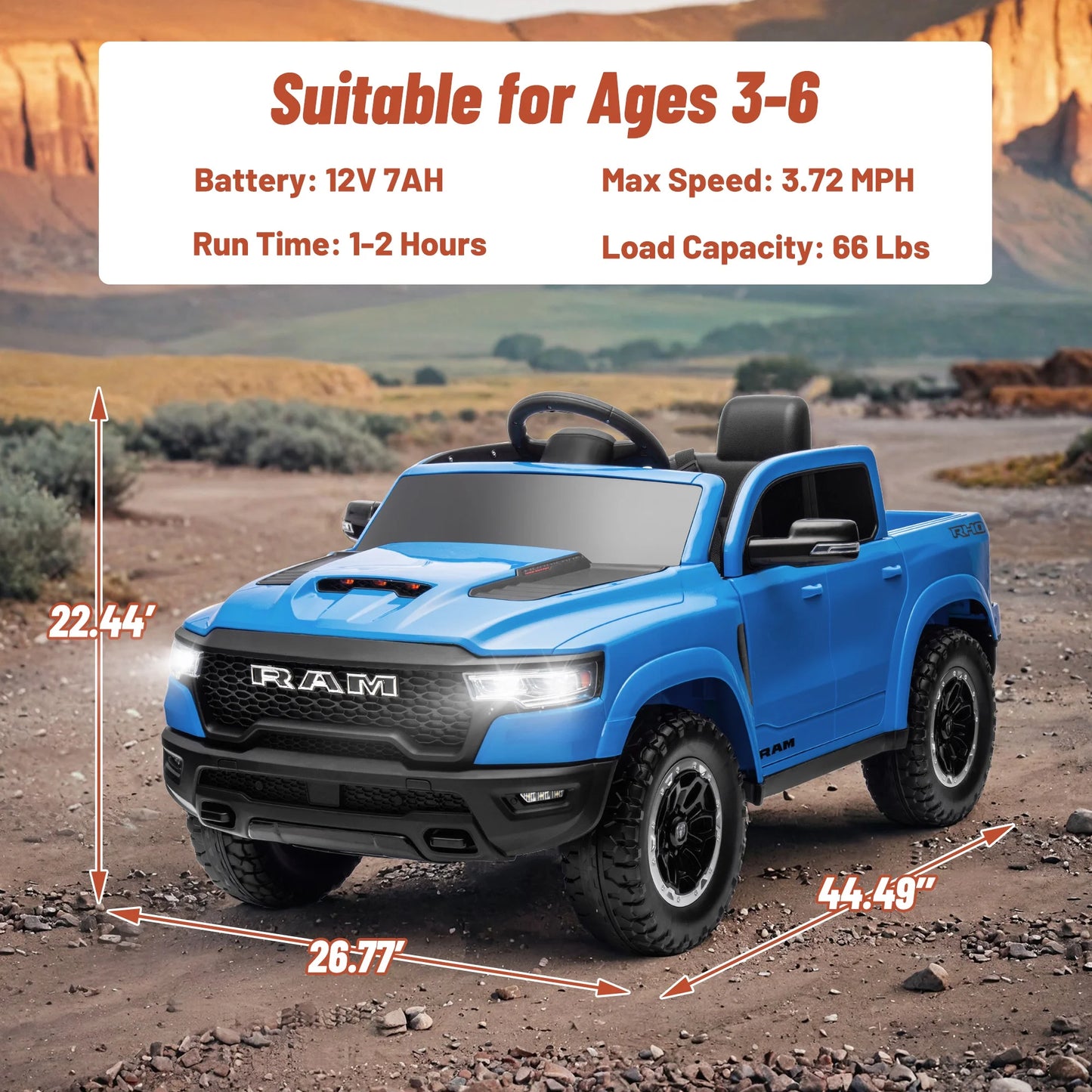 12V Dodge Ram 1500 Kids Battery Powered Electric Ride on Truck with Parent Remote Control - Blue