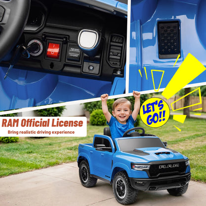 12V Dodge Ram 1500 Kids Battery Powered Electric Ride on Truck with Parent Remote Control - Blue