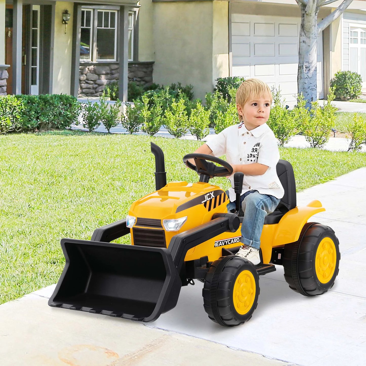 12V Kids Battery Powered Electric Ride on Excavator Digger with Parent Remote Control - Yellow