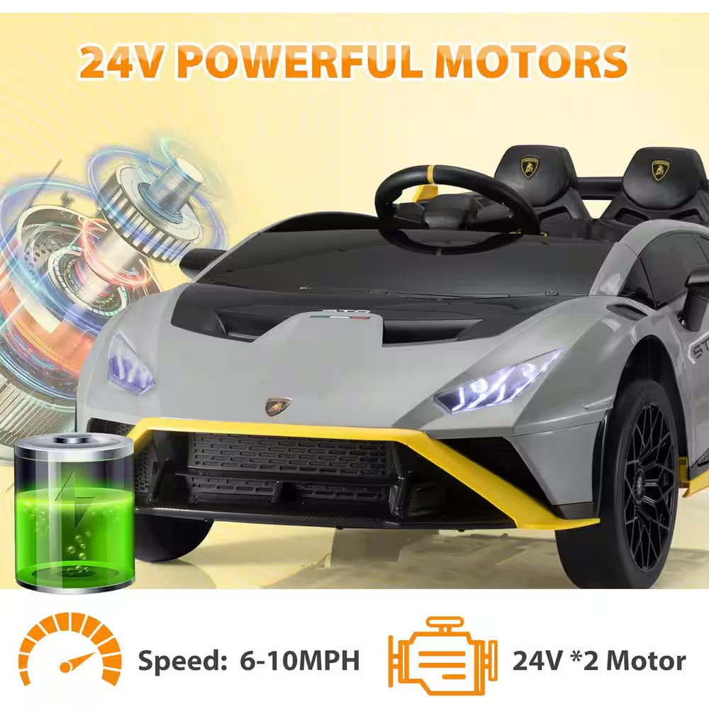 24V Lamborghini Kids Electric Battery Powered Ride on Sports Car with Parent Remote Control - Gray