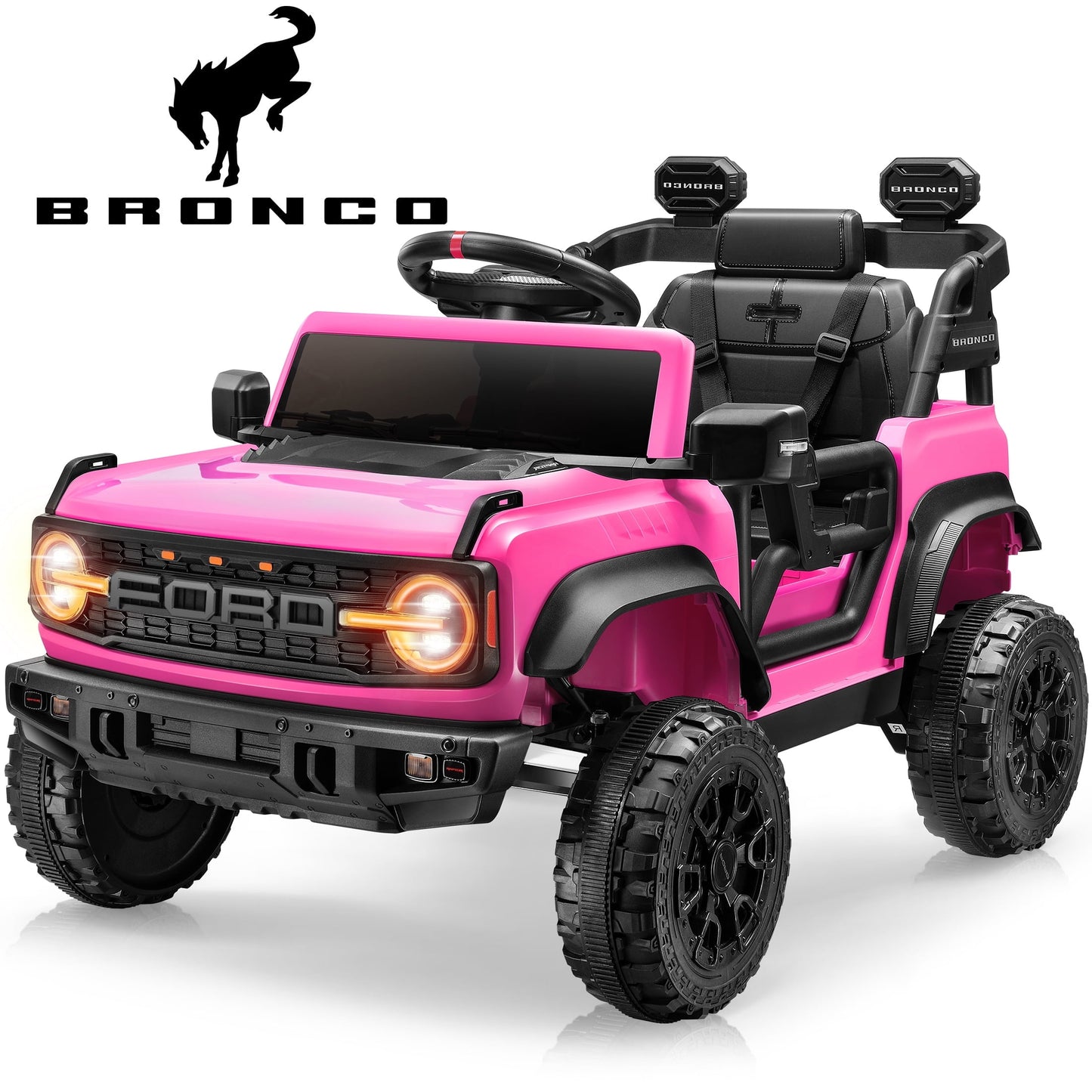 12V Ford Bronco Raptor Kids Battery Powered Ride on Truck with Parent Remote Control - Pink