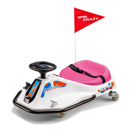 12V Kids Battery Powered Electric Ride on Crazy Cart - White/Pink