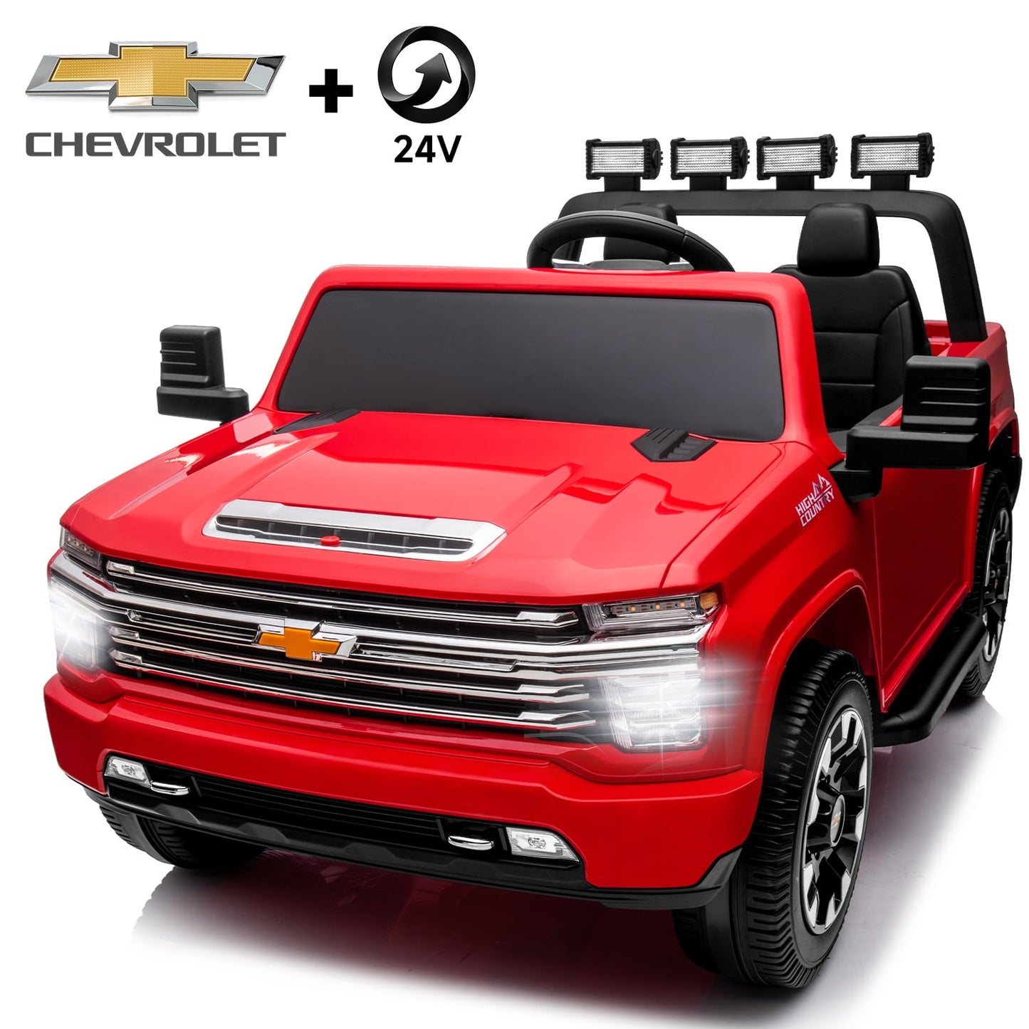 24V Chevrolet Silverado Kids Battery Powered Electric Ride on Truck with Parent Remote Control - Red