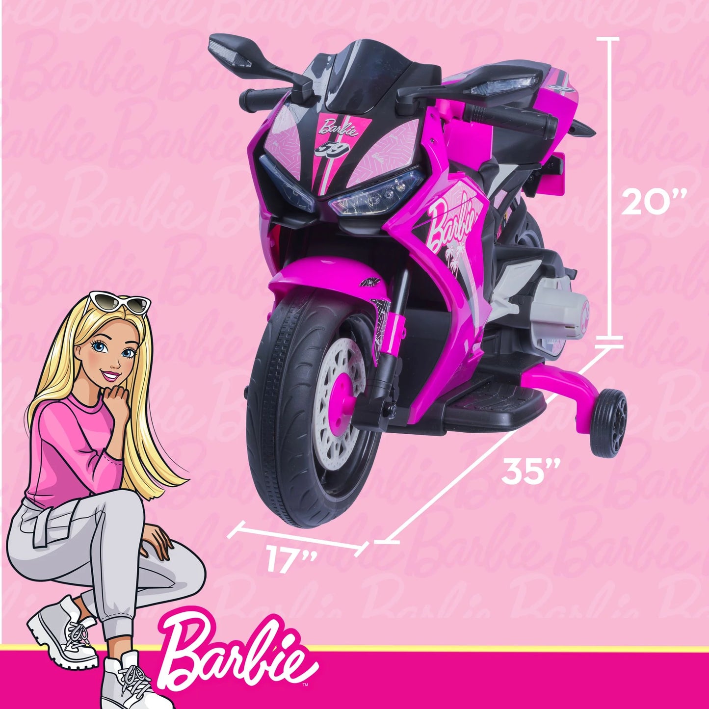 6V Barbie Kids Battery Powered Electric Ride on Motorcycle or Kids - Pink