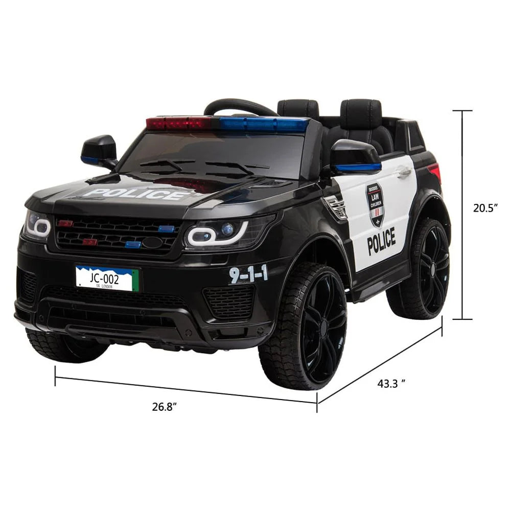 12V Zimtown Kids Ride on Car Police Electric Car with Remote Control, Music, Seat Belts, LED Lights - Black