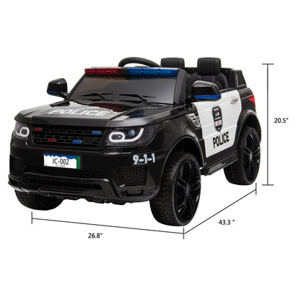 12V Zimtown Kids Ride on Car Police Electric Car with Remote Control, Music, Seat Belts, LED Lights - Black