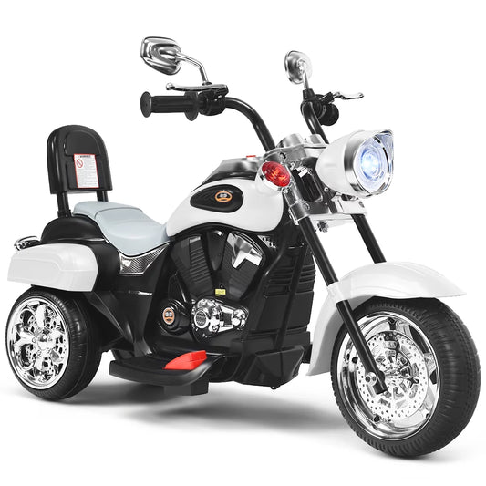 6V Kids Battery Powered Electric 3 Wheel Kids Ride on Motorcycle - White