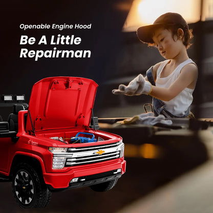 24V Chevrolet Silverado Kids Battery Powered Electric Ride on Truck with Parent Remote Control - Red