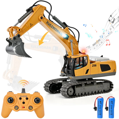 Construction Toys - Mini Remote Control Excavator, RC Construction Vehicles Toys with Metal Shovel, Lights, Sound and 2 Rechargeable Batteries. Best Gift for Kids