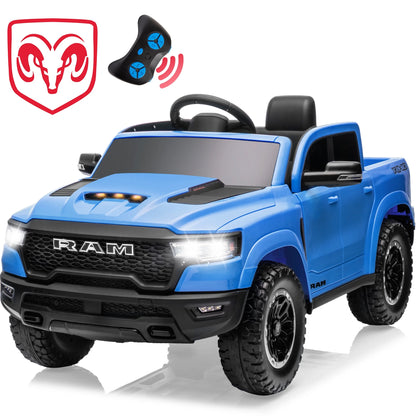 12V Dodge Ram 1500 Kids Battery Powered Electric Ride on Truck with Parent Remote Control - Blue