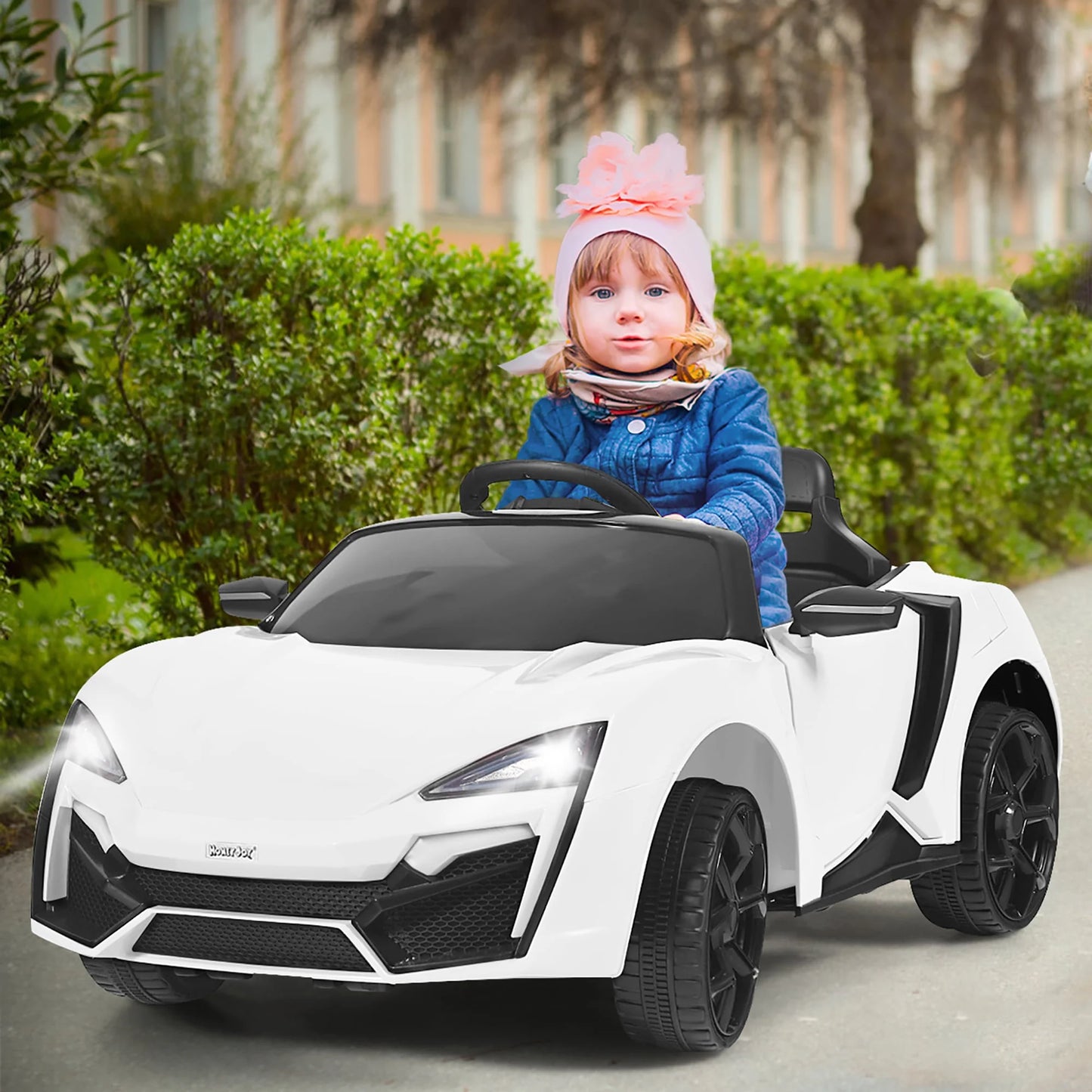 12V Kids Battery Powered Electric Ride on Car with Parent Remote Control - White