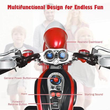 6V Kids Battery Powered Electric 3 Wheel Ride on Motorcycle - Red