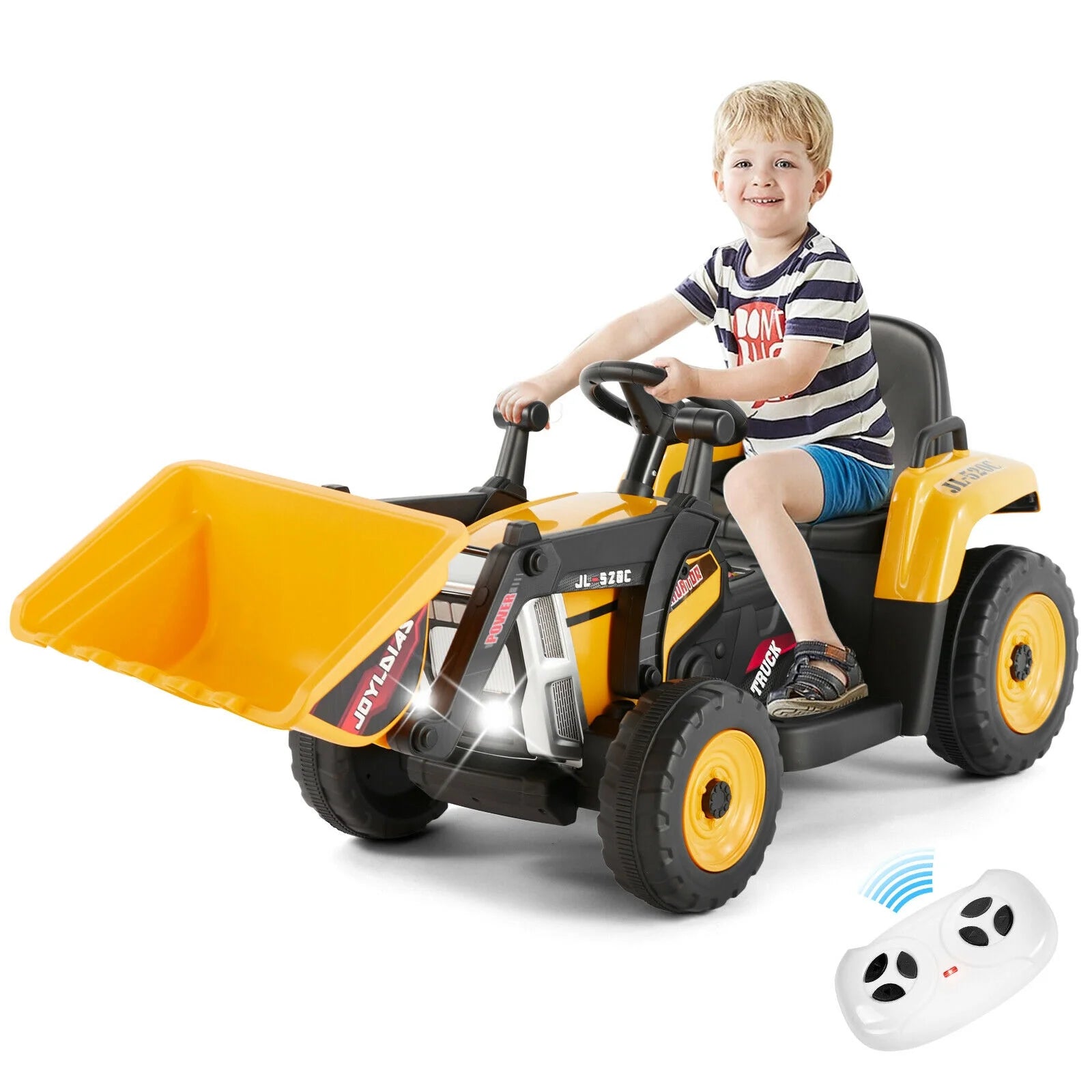 12V Kids Battery Powered Electric Ride on Excavator Parent Remote Control - Yellow