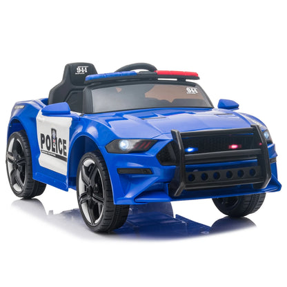 12V Kids Battery Powered Electric Ride on Police Car with Parent Remote Control - Blue