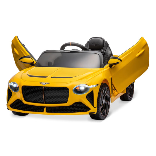 12V Bentley Bacalar Ride on Car Electric Vehicle, Spring Suspension, LED Lights, Horn, Radio, AUX Port - Yellow