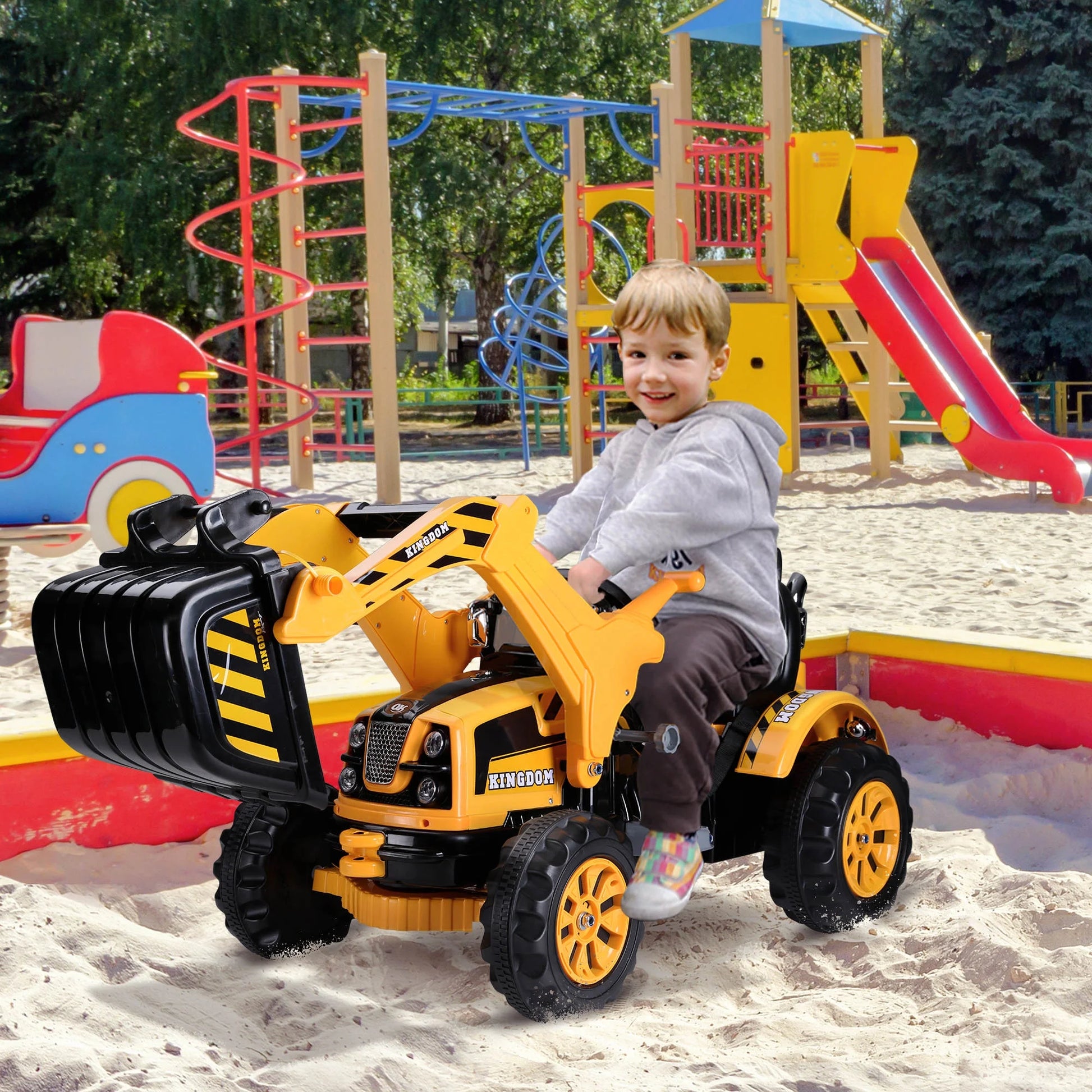 6V Kids Electric Battery Powered Ride on Toy Digger Construction Excavator Tractor - Yellow