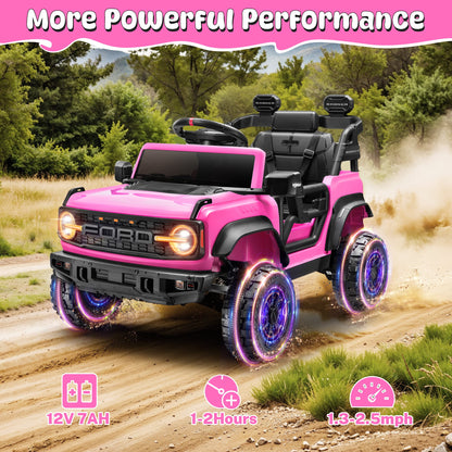 12V Ford Bronco Raptor Kids Battery Powered Ride on Truck with Parent Remote Control - Pink