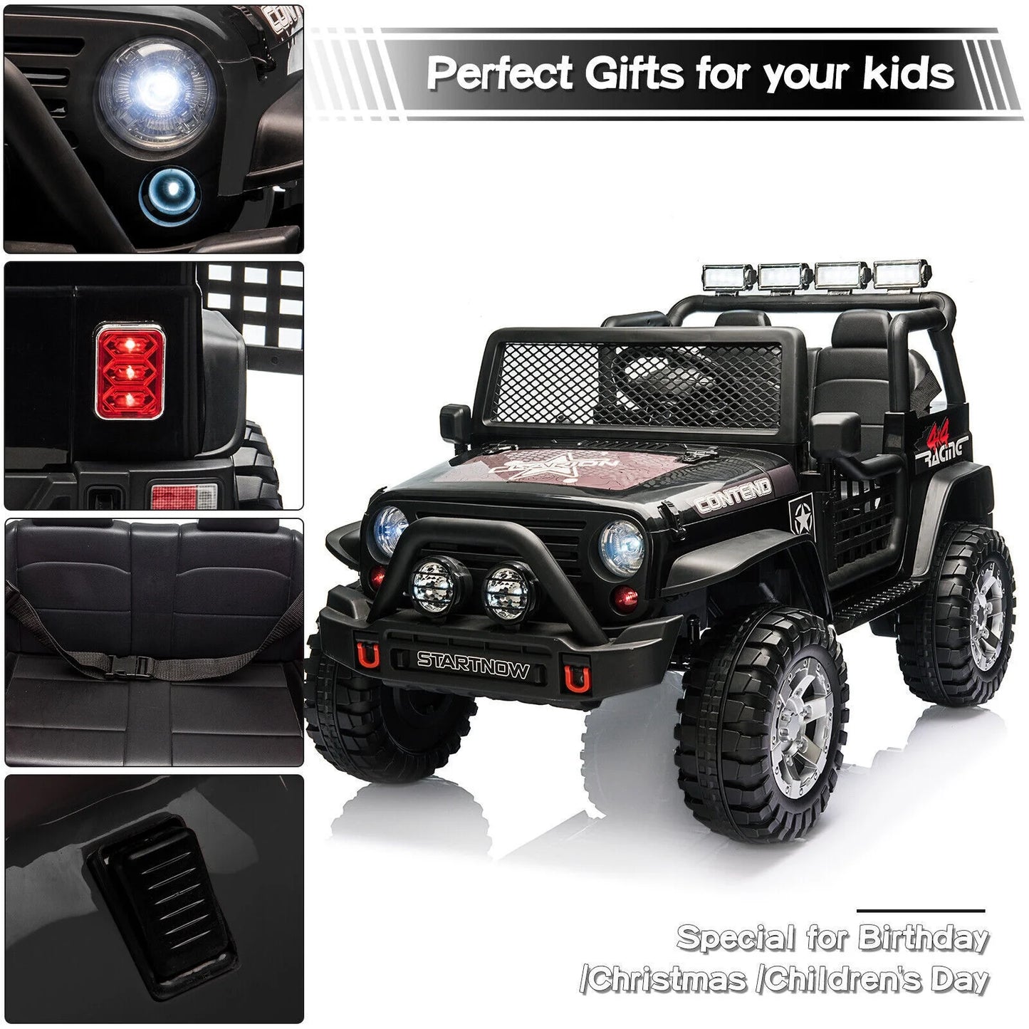 12V Kids Battery Powered Electric Ride on Jeep Car with Parent Remote Control - Black