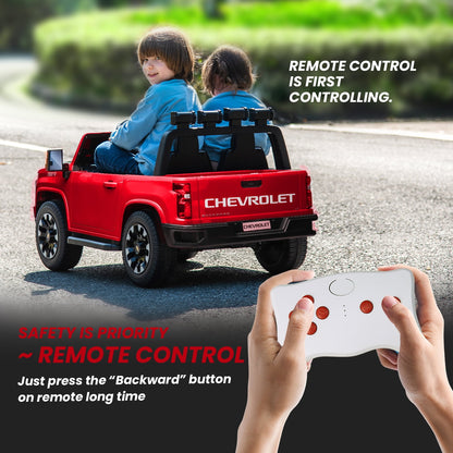 24V Chevrolet Silverado Kids Battery Powered Electric Ride on Truck with Parent Remote Control - Red