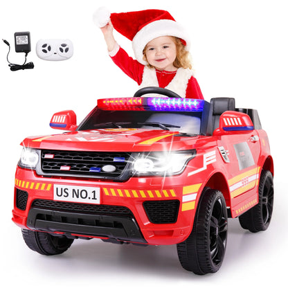 12V Kids Ride on Police Car with Remote Control, 4 Wheeler Truck with Music, Siren - Red