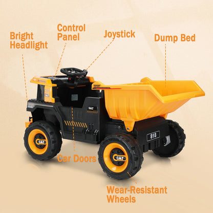 12V Kids Battery Powered Ride on Dump Truck with Parent Remote Control - Yellow