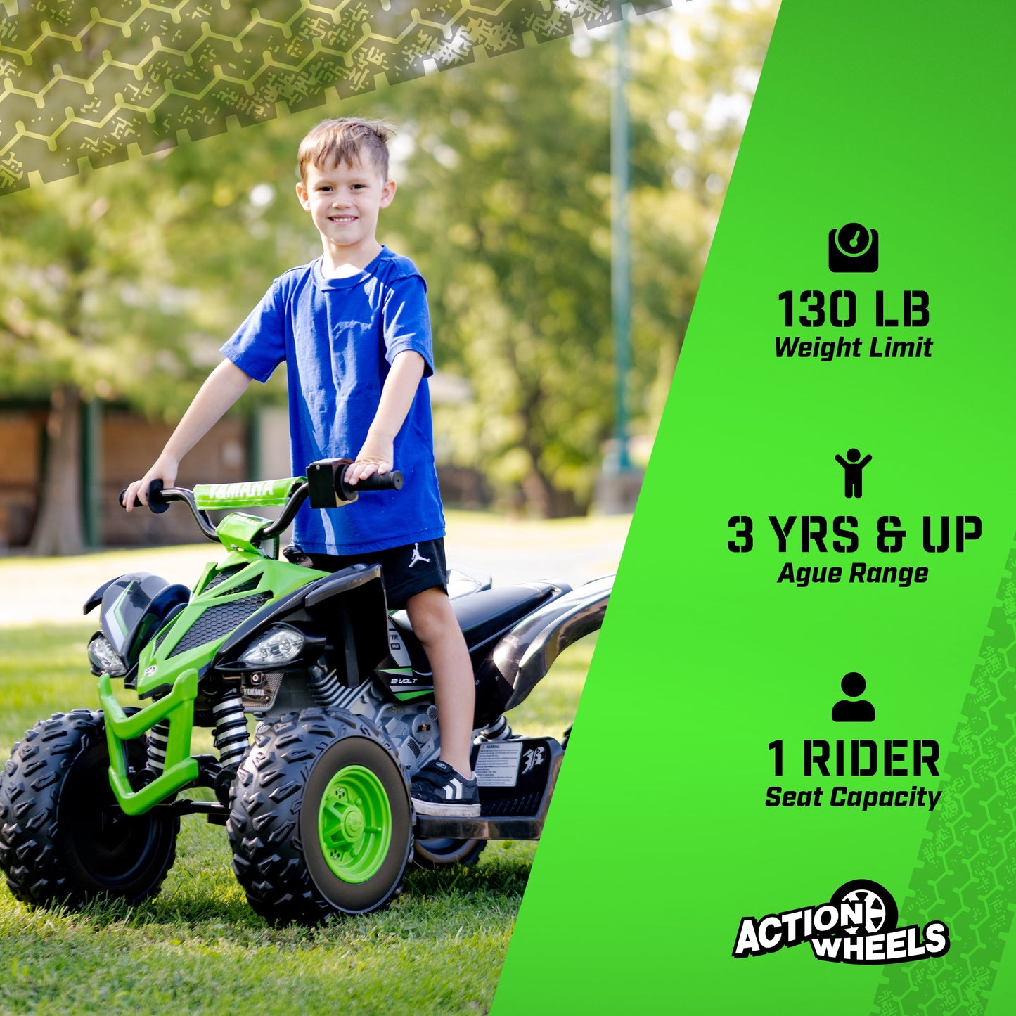 12V Yamaha Raptor Kids Battery Powered Electric Ride on ATV - Black/Green