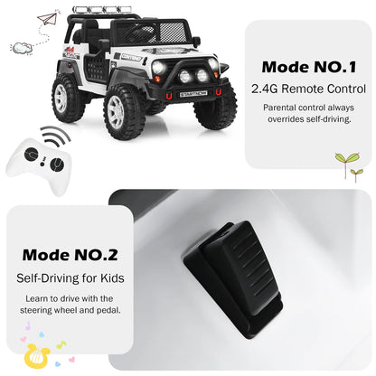 12V Kids Ride on Truck Remote Control Electric Car with Lights&Music White