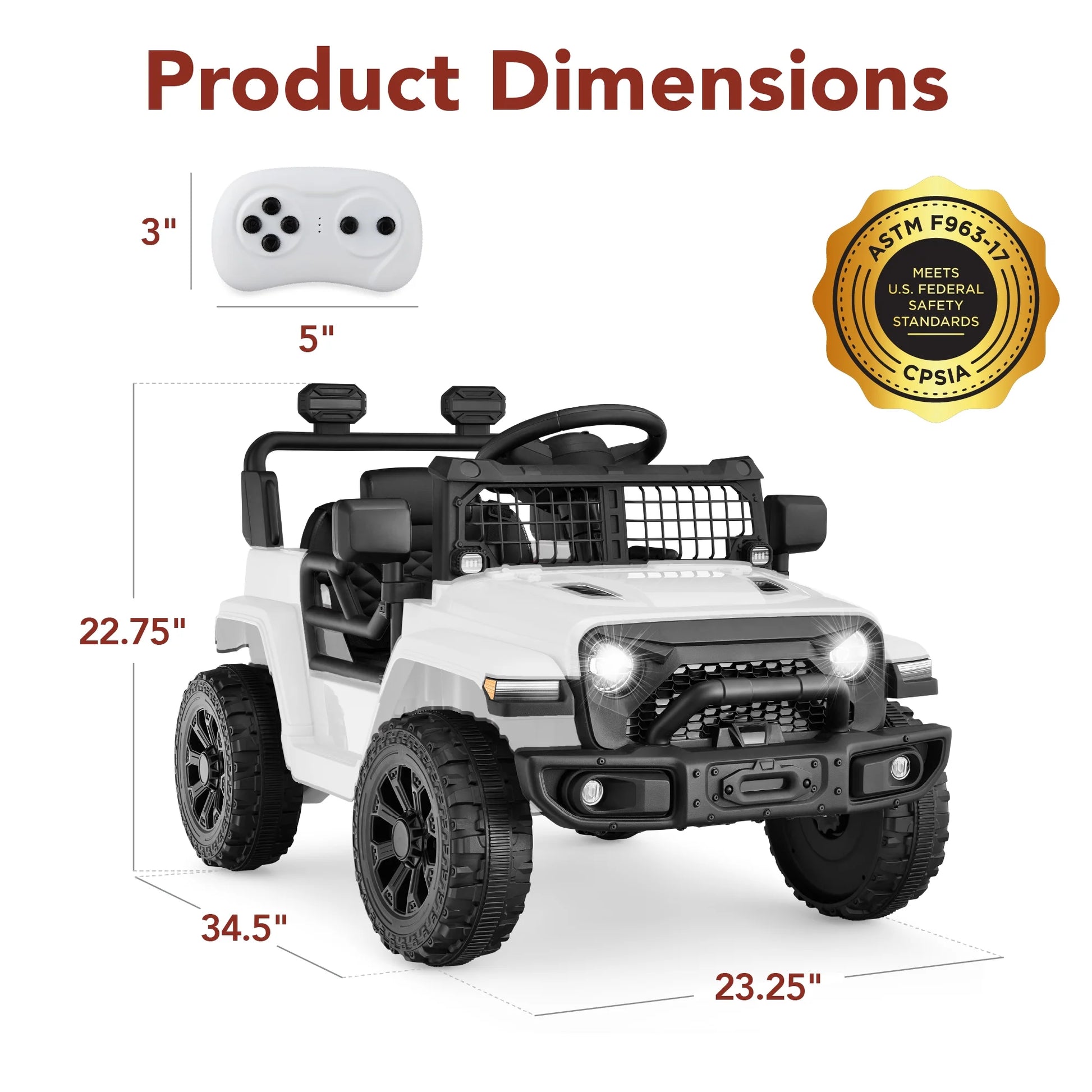 6V Kids Ride-On Truck Car W/ Parent Remote Control, 4-Wheel Suspension, LED Lights - White