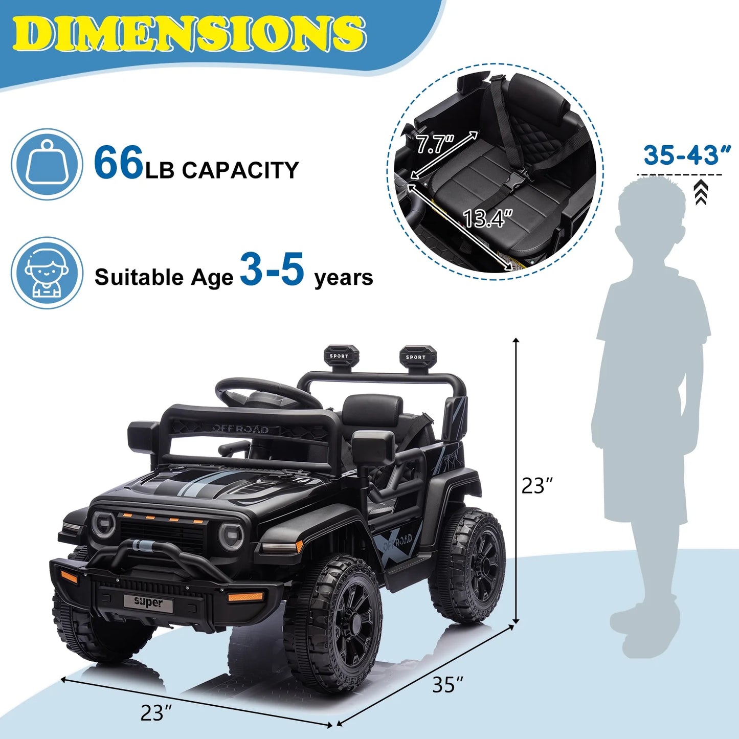 12V Kids Battery Powered Electric Ride on Truck with Parent Remote Control - Black