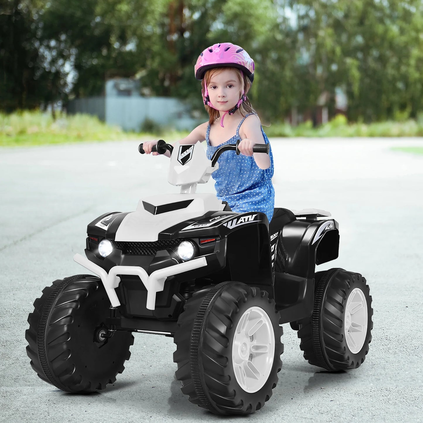 12V Kids 4-Wheeler ATV Quad Ride on Car W/ LED Lights Music USB - White