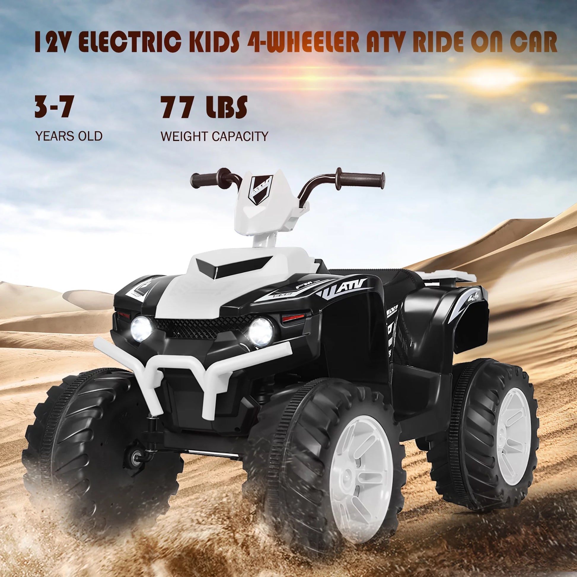 12V Kids 4-Wheeler ATV Quad Ride on Car W/ LED Lights Music USB - White