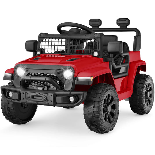 6V Kids Ride-On Truck Car W/ Parent Remote Control, 4-Wheel Suspension, LED Lights - Red