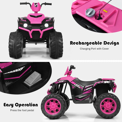 12V Kids Battery Powered Electric Ride on Car ATV 4-Wheeler Quad - Light Pink