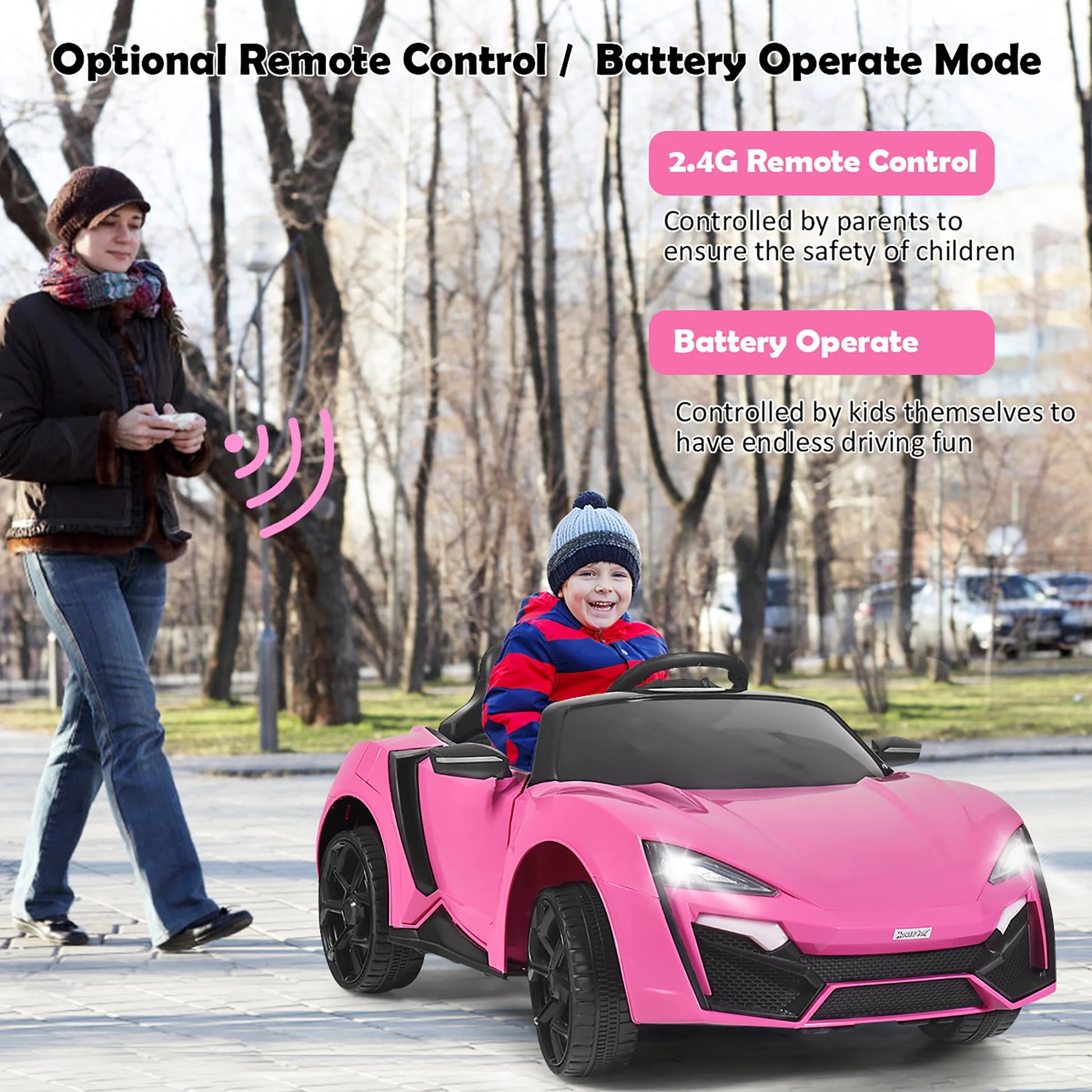 12V Kids Battery Powered Electric Ride on Car with Parent Remote Control - Pink