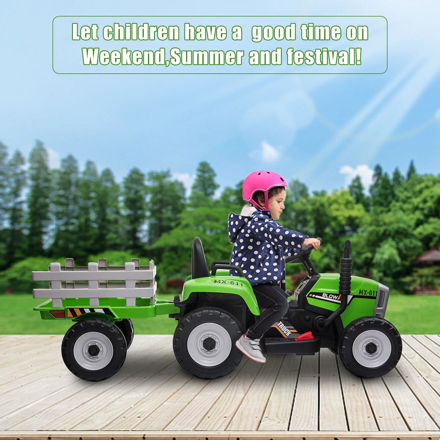 12V Kids Battery Powered Ride on Tractor Trailer with Parent Remote Control